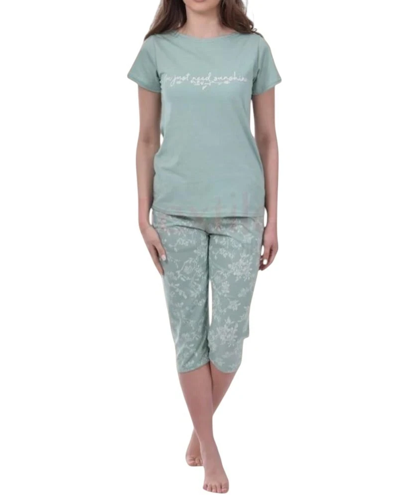 Пижами с къс ръкав Българска дамска пижама с къс ръкав и 7/8 панталон , 12674 -1