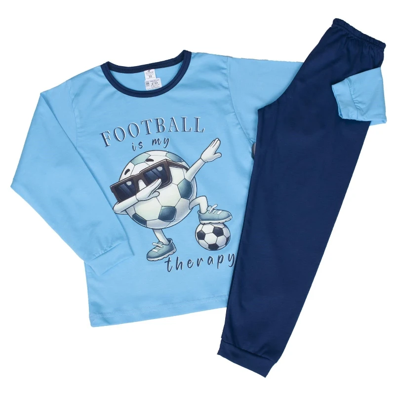 Пижами с дълъг ръкав Детско/юношеска пижама -100% пениран памук, „Football“. (6-12г.) 154