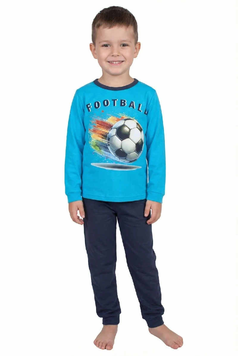 Пижами с дълъг ръкав Детско/юношеска пижама -100% пениран памук, „Football“. (6-12г.) 154