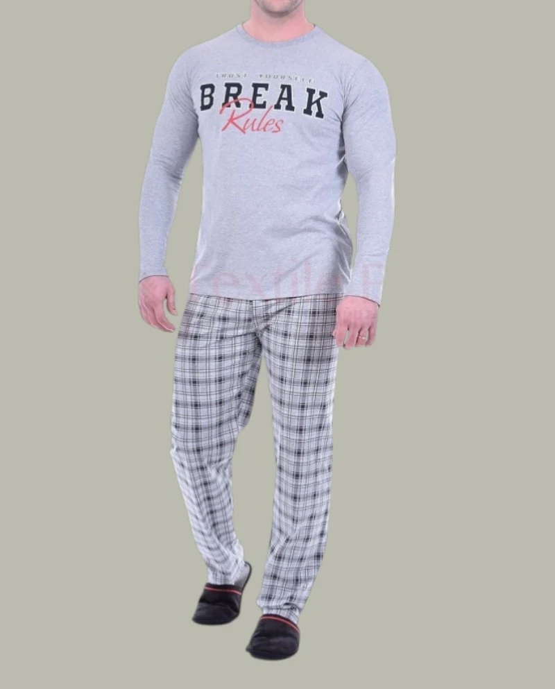 Пижами дълъг ръкав Мъжка пижама, каре панталон - Break rules 11248